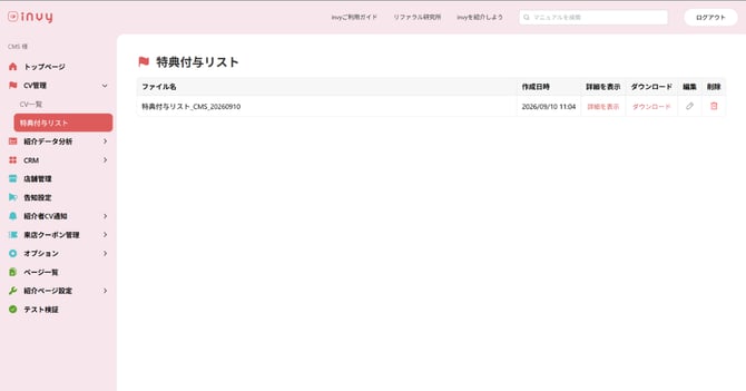 特典付与リスト